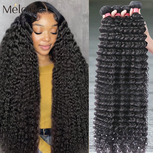 30 32 40 Inch Deep Wave Bundle 100% Remy Bundles Human Hair Extensions 1 3 4 Deals Brazilian Curly Doubt Weft